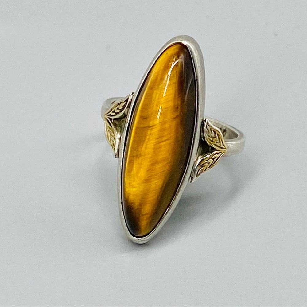 Vintage Tiger’s Eye Ring Sterling Silver and 10K Gold OOAK